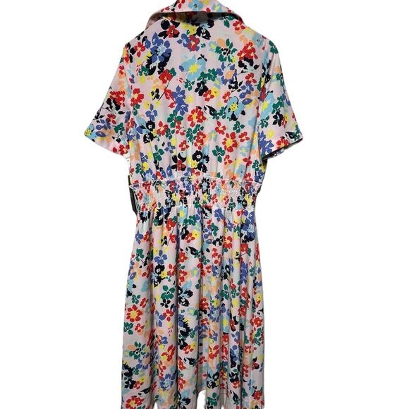 Halogen x Atlantic Pacific Smocked Utility Midi Dress in Pink Multi Paloma  XS - Picture 3 of 14